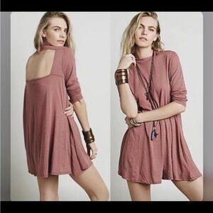 Free People FP Beach Elise Open Back Long Sleeve Mini Tunic Dress XS Rosewood